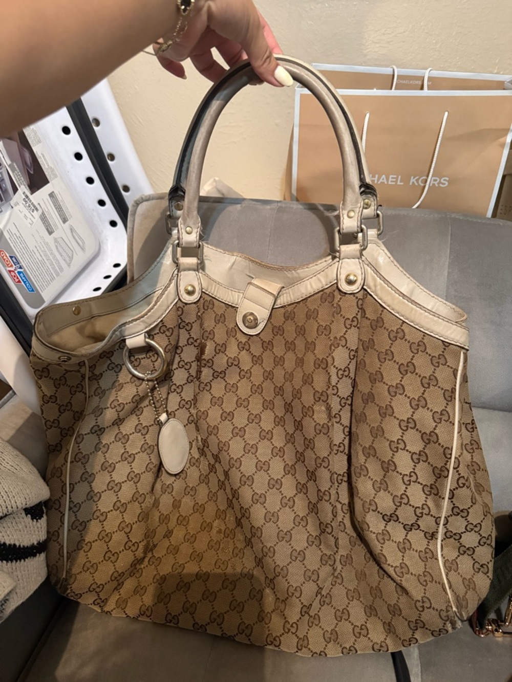 Gucci Brown GG Monogram Shoulder Bag with Keyring Accent